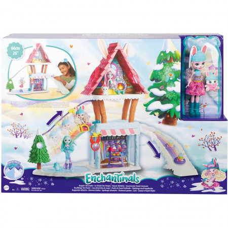 Set de joaca Cabana de Schi Enchantimals cu Papusa Bevy Bunny si Jump