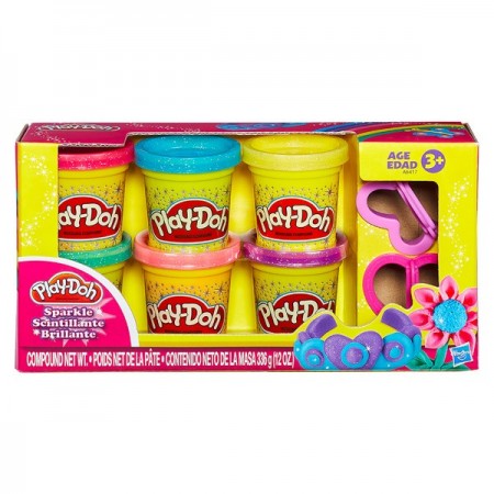 Set 6 borcanase Plastilina Play-Doh cu sclipici si forme