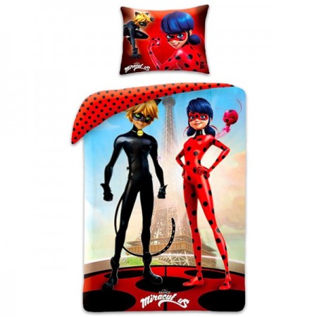 Lenjerie de pat formata din 2 piese Miraculous: Buburuza si Motan Noir