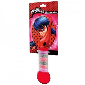 Set perie pentru par si 6 elastice Miraculous: Buburuza si Motan Noir