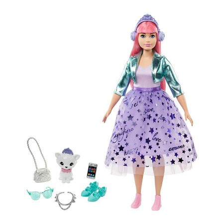 Barbie Princess Adventure - Papusa Daisy cu parul roz si pisicuta