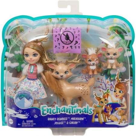 Set de joaca papusa Rainey Reindeer si renii Marathon, Jogger si Gallop Enchantimals