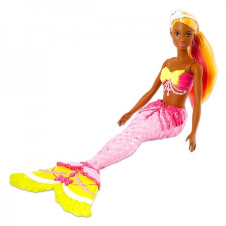 Papusa Barbie sirena cu par portocaliu Dreamtopia