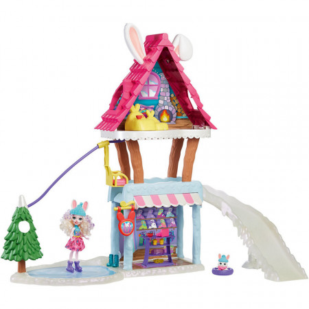 Set de joaca Cabana de Schi Enchantimals cu Papusa Bevy Bunny si Jump