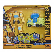 Set figurine transformabile Transformers Buzzworthy Bumblebee Spark Armor - Bumblebee si Trash Crash