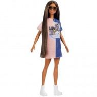 Papusa Barbie Fashionistas cu par lung in rochie