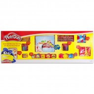 Set creativ 100 de bucati cu plastilina, hartie cu desene de 1 m si accesorii Play-Doh