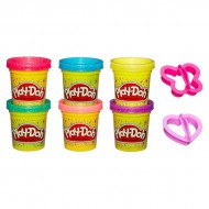 Set 6 borcanase Plastilina Play-Doh cu sclipici si forme