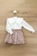 Set fusta cu flori si bluza alba cu maneca lunga Babidu