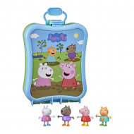 Set figurine Peppa, Suzy, Danny si Candy Peppa Pig in cutie de transport