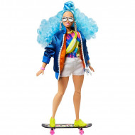 Barbie Extra - Papusa cu parul albastru si skateboard