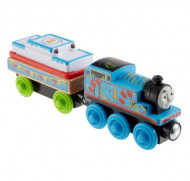 Locomotiva din lemn cu vagon de impins Thomas & Friends Ziua lui Thomas cu sunete