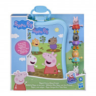 Set figurine Peppa, Suzy, Danny si Candy Peppa Pig in cutie de transport