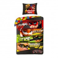 Lenjerie de pat din 2 piese Miraculous: Buburuza si Motan Noir - Eroii Miraculous