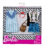 Set haine Barbie - rochie cu dungi, pantaloni scurti, bluza si accesorii