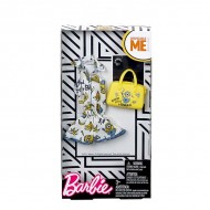 Set haine Barbie - salopeta cu model Minioni, geanta galbena si bratara