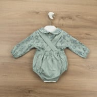 Set salopeta si bluza cu maneca lunga verde Babidu