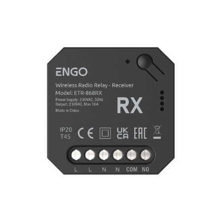 Releu inteligent fără fir Engo ETR 868 RX, 16A, NO/COM, RF 868Mhz - 230v