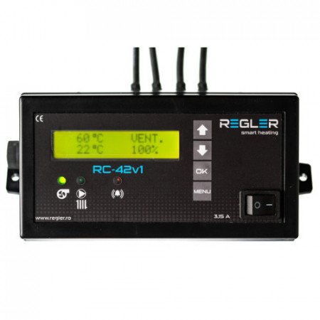 Controler centrala pe lemne REGLER RC 42v1 PID, comanda pompa IC si ventilator, optional termostat de ambient si senzor gaze arse