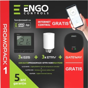 Pachet automatizare calorifere ENGO PROMOPACK, 3 zone de incalzire, smart zigbee