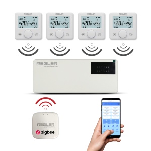 Kit automatizare incalzire pardoseala cu 4 termostate albe Regler RG-311B, ZigBee 3.0