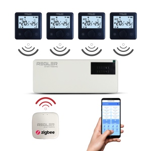 Kit automatizare incalzire pardoseala cu 4 termostate negre Regler RG-311B, ZigBee 3.0