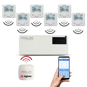 Kit automatizare incalzire pardoseala cu 6 termostate albe Regler RG-311B, ZigBee 3.0