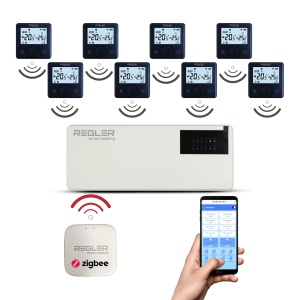 Kit automatizare incalzire pardoseala cu 8 termostate negre Regler RG-311B, ZigBee 3.0