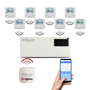 Kit automatizare incalzire pardoseala cu 8 termostate albe Regler RG-311B, ZigBee 3.0