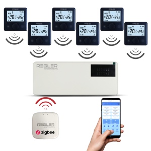 Kit automatizare incalzire pardoseala cu 6 termostate negre Regler RG-311B, ZigBee 3.0