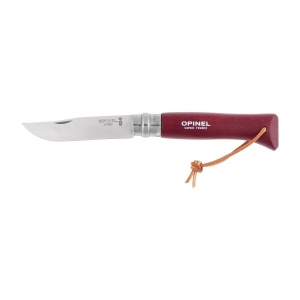 Opinel Colorama 08 inox grab maroon knife with thong