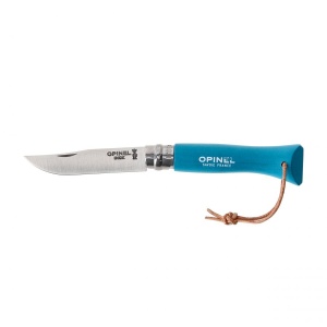 Opinel Colorama 06 inox turquoise knife with thong