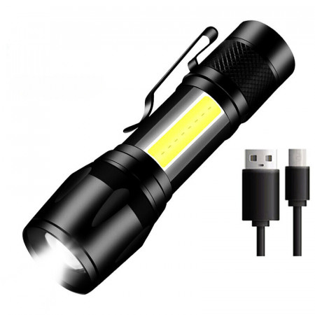 Mini lanterna puternica LED, acumulator reincarcabil, 3 moduri de lumina