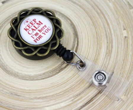 Accesoriu ecuson cu mesajul "Keep calm, I'm here for you"- baza floricica bronz