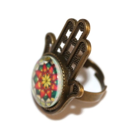 Inel cu Mandala Fericirii si baza cu model Hamsa - Img 2