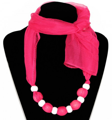 Colier esarfa fuchsia cu inele albe