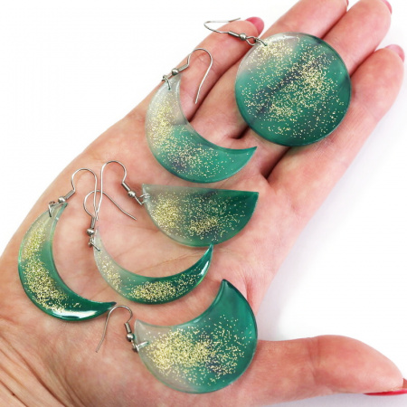 Set 3 perechi de cercei &quot;Cum Vrei&quot; din rasina Fazele Lunii cu praf de stele handmade - Img 4