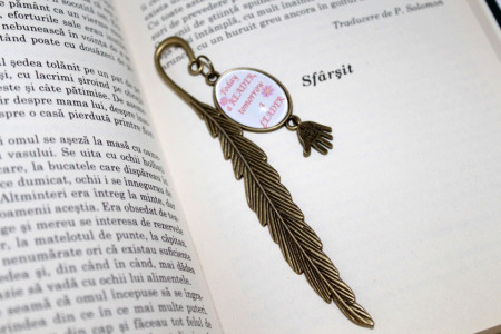 Semn de carte model pana bronz cu mesaj personalizat - Img 2