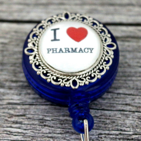 Accesoriu retractabil albastru pentru ecuson cu mesaj pentru farmacist (M2)