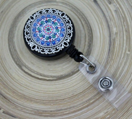 Accesoriu ecuson, personalizat cu mandala albastra