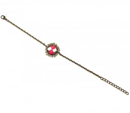 Bratara model floral cu pastilute fuchsia din rasina - Img 2