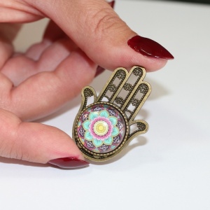 Inel cu Mandala Bucuriei si baza cu model Hamsa - Img 4