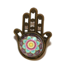 Inel cu Mandala Bucuriei si baza cu model Hamsa