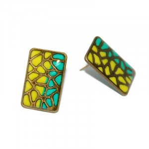 Cercei bronz "Animal print" - verde&galben - Img 2