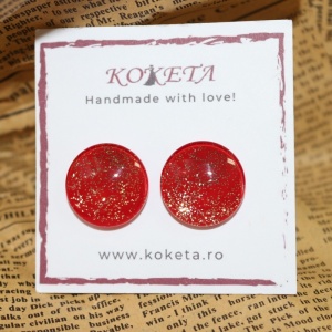 Cercei Christmas Shine rosii cu glitter auriu - Img 2