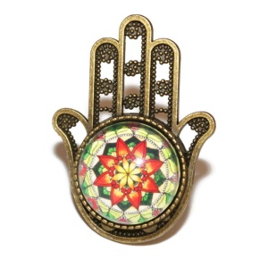 Inel cu Mandala Fericirii si baza cu model Hamsa