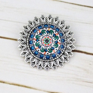 Brosa sun flower personalizata cu mandala albastra