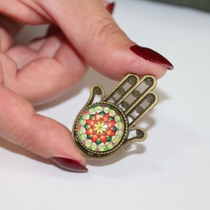 Inel cu Mandala Fericirii si baza cu model Hamsa - Img 3