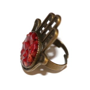 Inel cu pietricele de coral si baza cu model Hamsa - Img 2