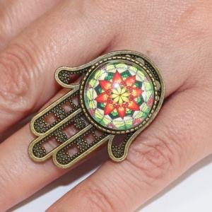 Inel cu Mandala Fericirii si baza cu model Hamsa - Img 4